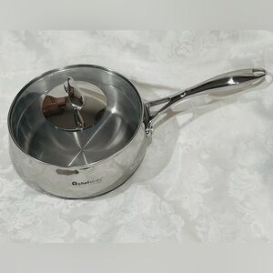 NEW (NIB) Tupperware Chef Series Stainless Steel Saucepan with Glass Cover, 3 qt